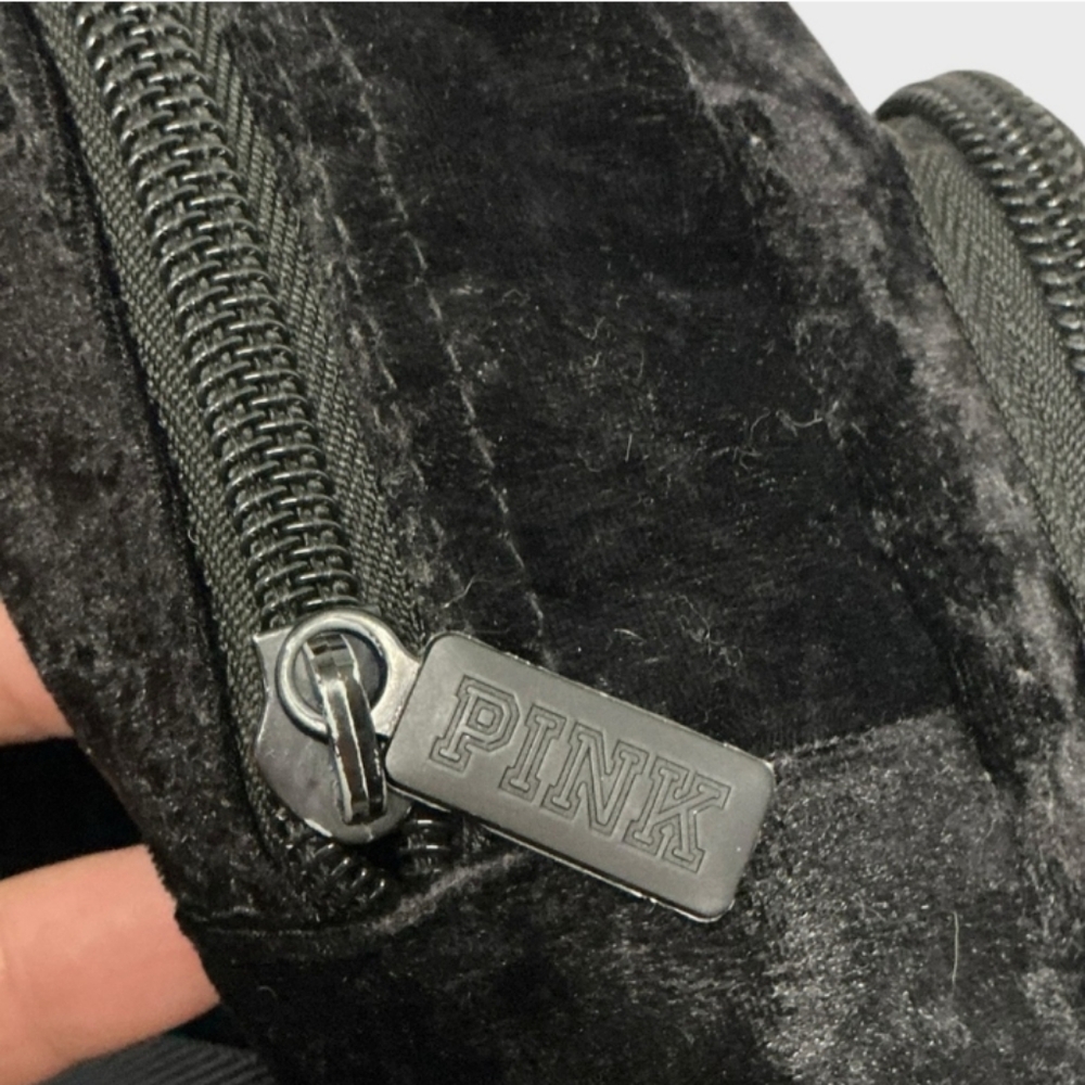 PINK by Victoria’s Secret Crushed Velvet Velour Mini Backpack Black - Picture 7 of 9